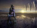 Amazonenkönigin auf ihrem Thron wartet auf den Gefangenen